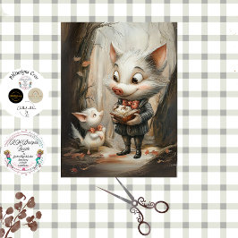 Papel De Seda Duo de Porcos Caprichosos em Floresta em Decoupage