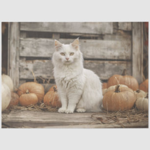 Papel De Seda Dúpágina de outono de Pumpkins de Gato Branco