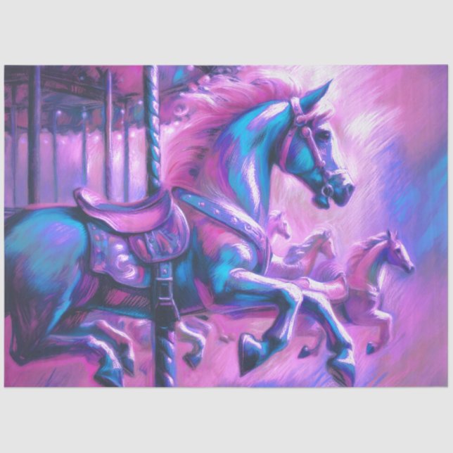 Papel De Seda Duro Pastel Desenho Tons Legal Carrossel Cavalo (Frente )