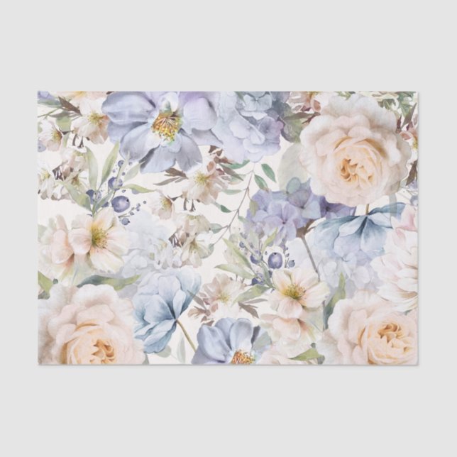 Papel De Seda Dusty Blue Cream Floral (Frente )