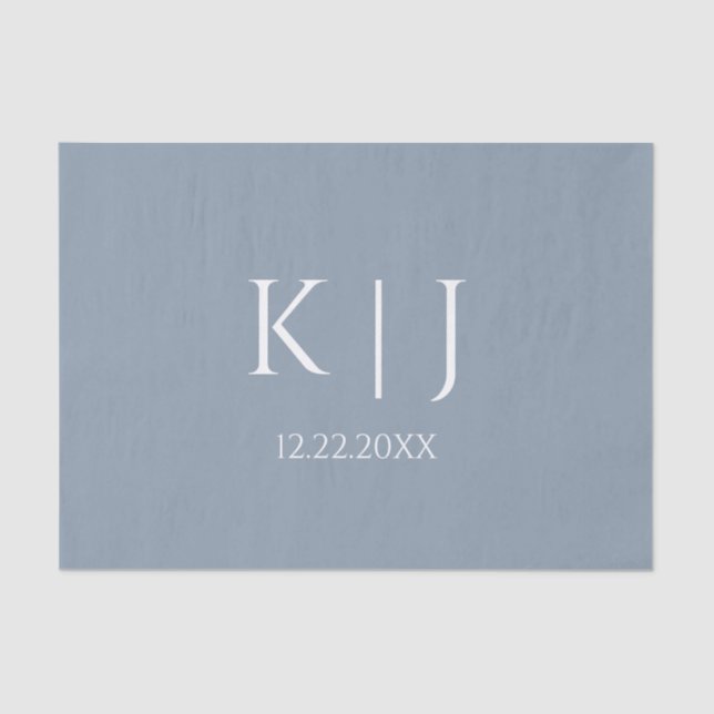 Papel De Seda Dusty Blue Monogram Initial Minimal Trendy Wedding (Frente )