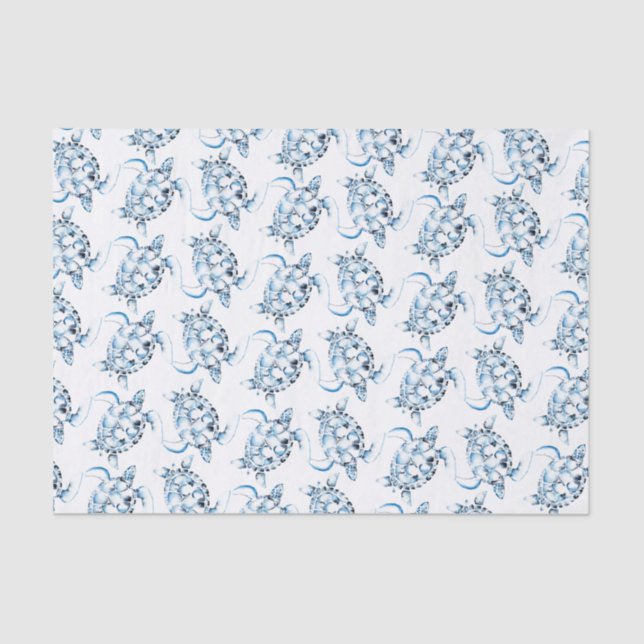 Papel De Seda Dusty Blue Sea Turtle Beachy (Frente )