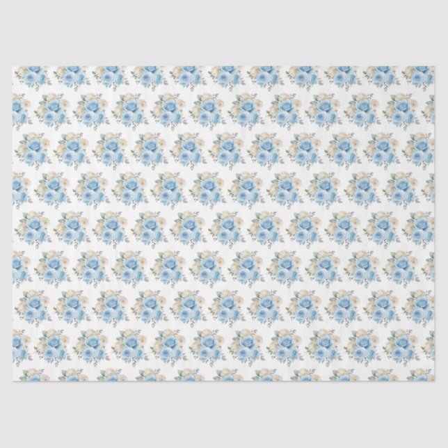 Papel De Seda Dusty Blue Silver Elegant Flowers (Frente )