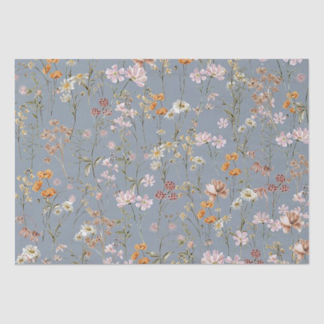 Papel De Seda Dusty Blue Wildflower Boho Bloden Boho (Frente )