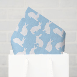 Papel De Seda Dusty Blue With White Bunny Pattern Cute Easter