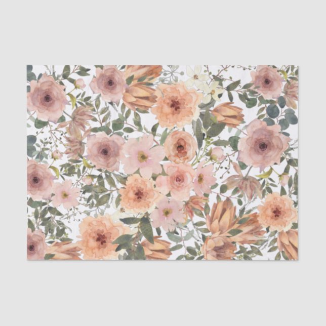 Papel De Seda Dusty Rosa e Burnt Orange Floral (Frente )