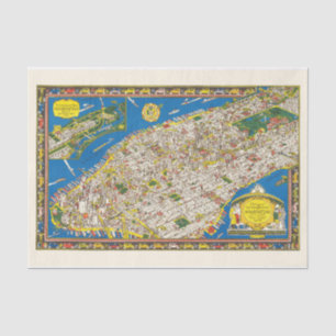 Papel De Seda Edição do Diário 1926 Mapa do Pictorial Manhattan