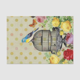 Papel De Seda Efêmeras de gaiola de pássaros florais Decoupage V