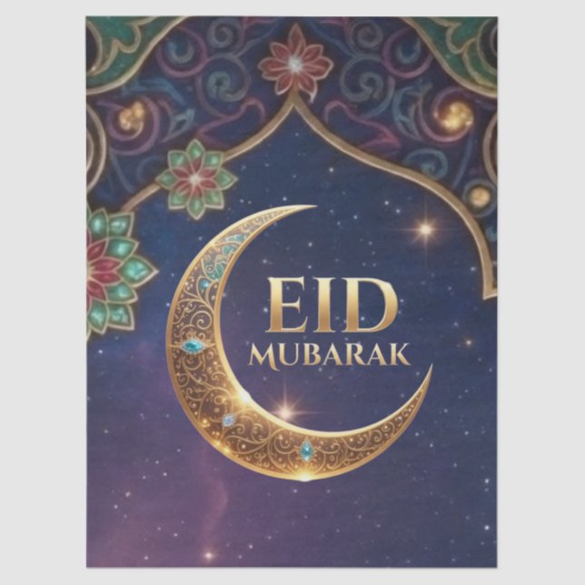 Papel De Seda Eid Mubarak Islamic celebration Gold And navy (Frente )