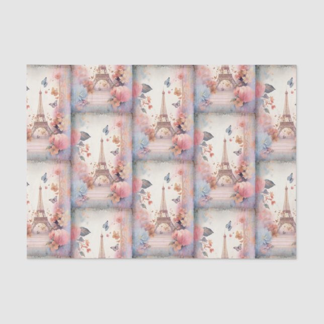Papel De Seda Eiffel Tower Butterflies and Flowers Pattern (Frente )