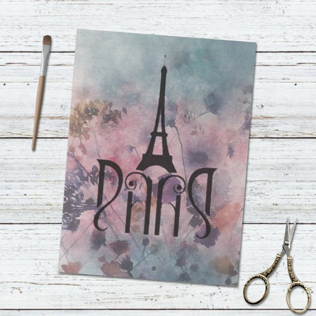 Papel De Seda Eiffel Tower Paris Art Nouveau Lettering découpage (Criador carregado)