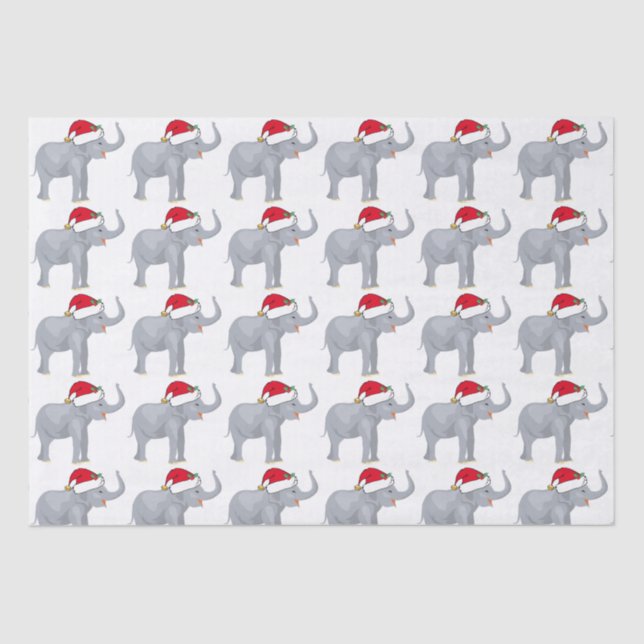 Papel De Seda Elefante branco de Natal bonito em Santa Hat (Frente )