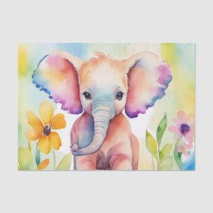 Papel De Seda Elefante de Vida Selvagem de Aquarela
