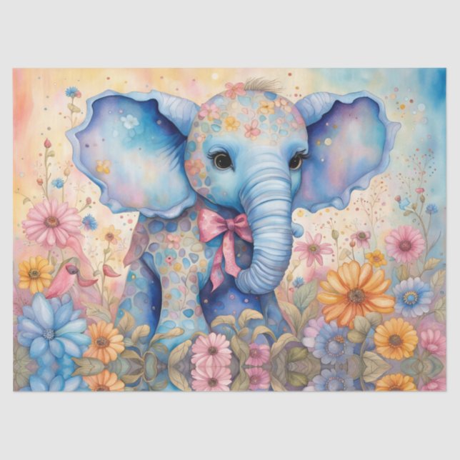 Papel De Seda Elefante felpudo em Jardim de Margarida Pastel (Frente )