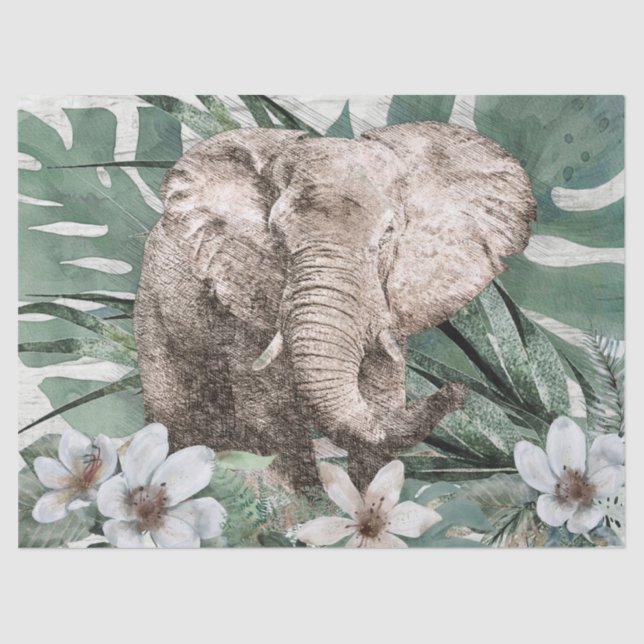 Papel De Seda Elefante Floral Tropical Palm Watercolor (Frente )