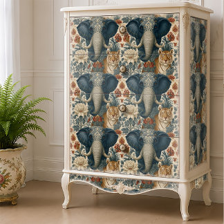 Papel De Seda Elefante Indiano Tigre Botânico Decoupage de Selva