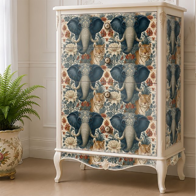 Papel De Seda Elefante Indiano Tigre Botânico Decoupage de Selva (Criador carregado)