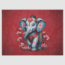 Elefante majestoso no estilo tradicional japonês.