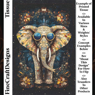 Papel De Seda Elefante Mosaico Boho, Óculos de Sol, Decoupage CP