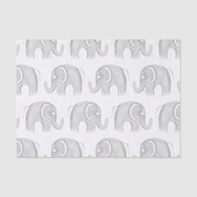 Papel De Seda Elefante pintado mão da aguarela moderna do branco (Frente )