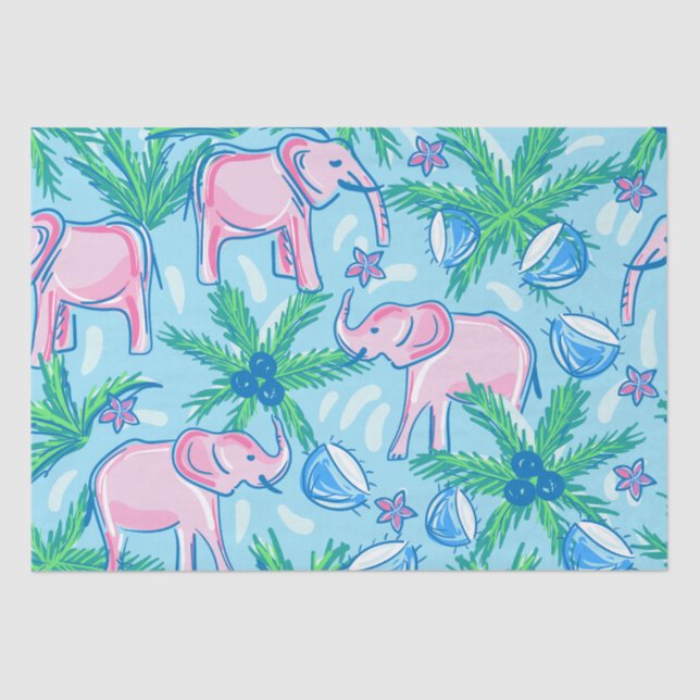 Papel De Seda Elefante verde-rosa azul (Frente )