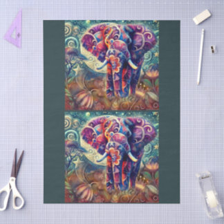 Papel De Seda Elefante Whimsso na Noite Stars Moon Decoupage