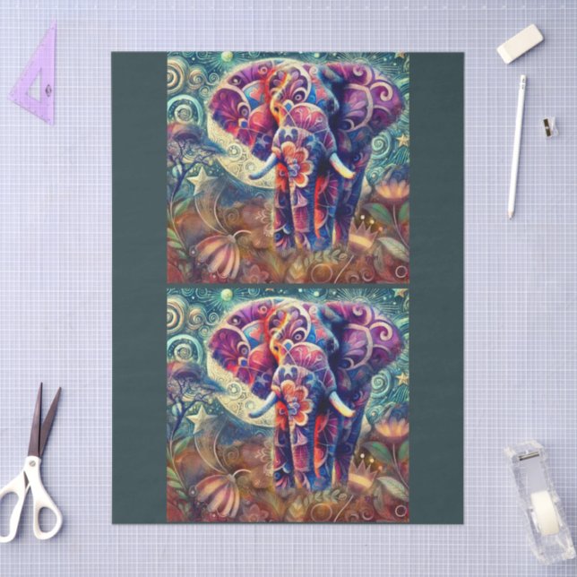 Papel De Seda Elefante Whimsso na Noite Stars Moon Decoupage (Arte )