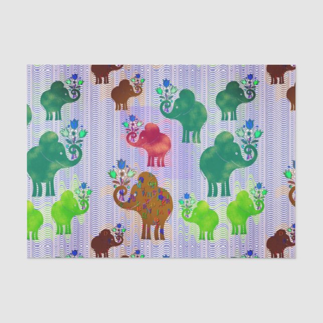 Papel De Seda Elefantes com Buquês de Flor (Frente )