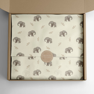 Papel De Seda Elefantes em Aquarela Padrão Safari Amarelo Pálido