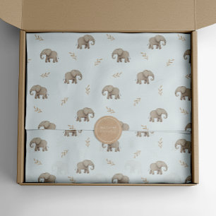 Papel De Seda Elefantes em Aquarela Padrão Safari Azul Poeirento