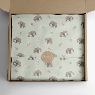 Papel De Seda Elefantes em Aquarela Padrão Safari Verde Poeirent
