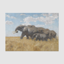 Papel De Seda Elefantes Migrando Através de uma Savana Africana