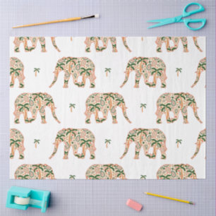 Papel De Seda Elefantes Ornamentais Paisley Florais Indianos