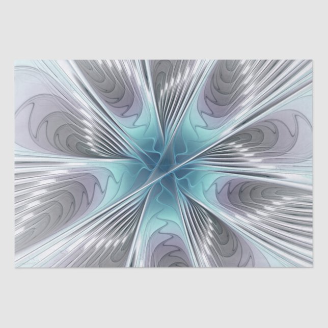 Papel De Seda Elegance Modern Blue Cinza White Fractal Art Flowe (Frente )