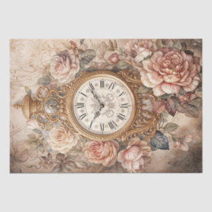 Papel De Seda Elegância do Eterno Vintage Floral Clock