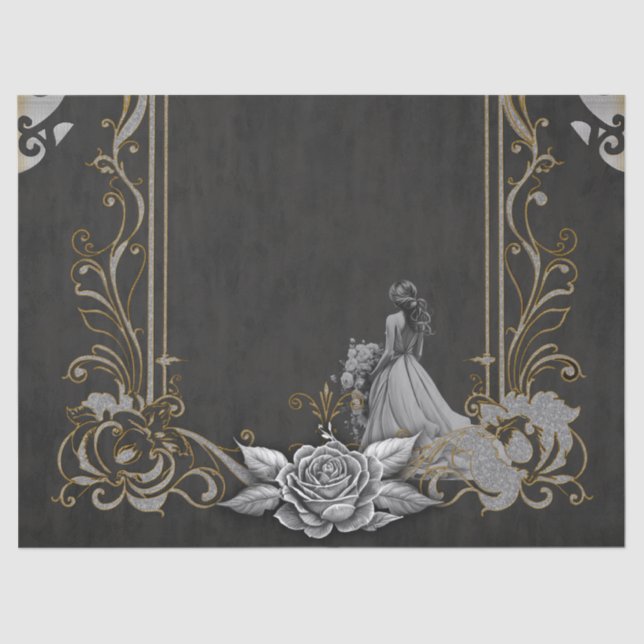 Papel De Seda Elegância em prata e preto. (Frente )