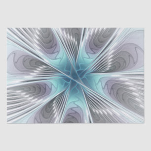Papel De Seda Elegância Moderno Azul Cinza Branco Arte Fractal F