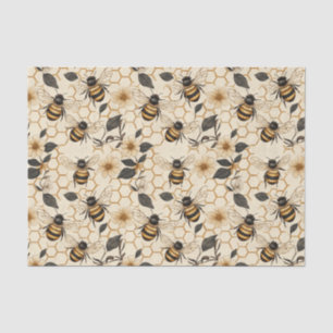 Papel De Seda Elegant Bee and Honeycomb Pattern