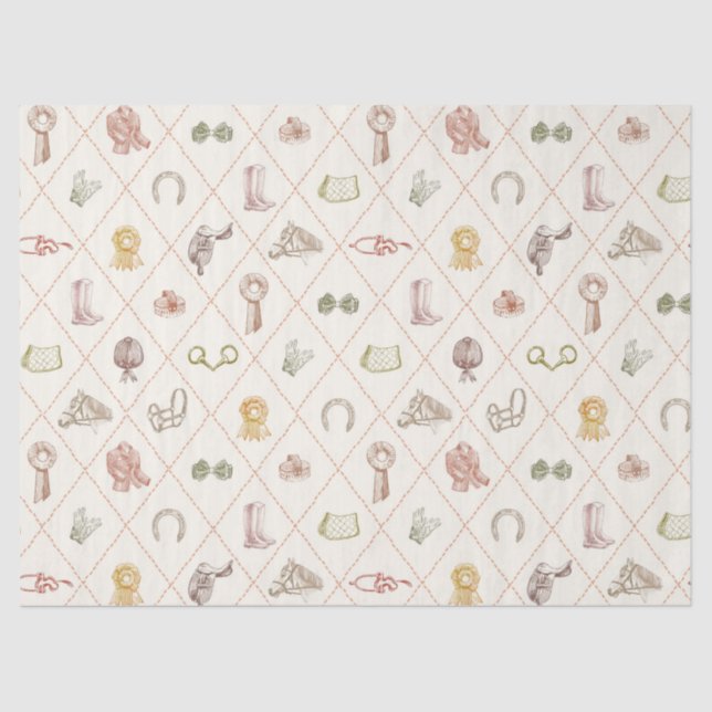 Papel De Seda Elegant Beige Equestrian Diamond Pattern (Frente )