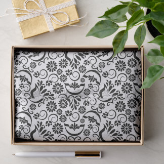 Papel De Seda Elegant Black and White Floral Vintage Scrollwork
