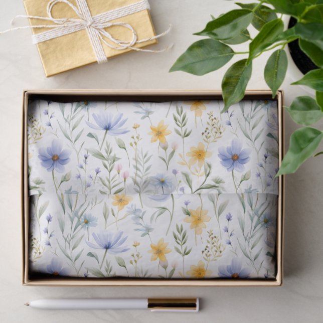 Papel De Seda Elegant Blue Purple Watercolor Wildflower  (Presente)