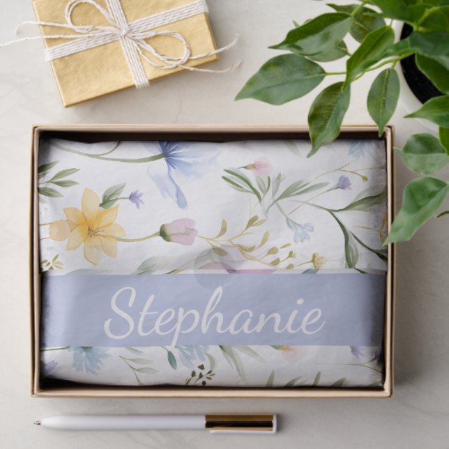 Papel De Seda Elegant Blue Purple Watercolor Wildflower  (Presente)