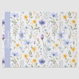 Papel De Seda Elegant Blue Purple Watercolor Wildflower 