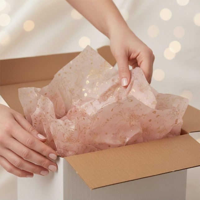 Papel De Seda Elegant Blush Pink Gold Foil Floral Tissue Paper (Elegant Blush Pink Gold Foil Floral Tissue Paper)