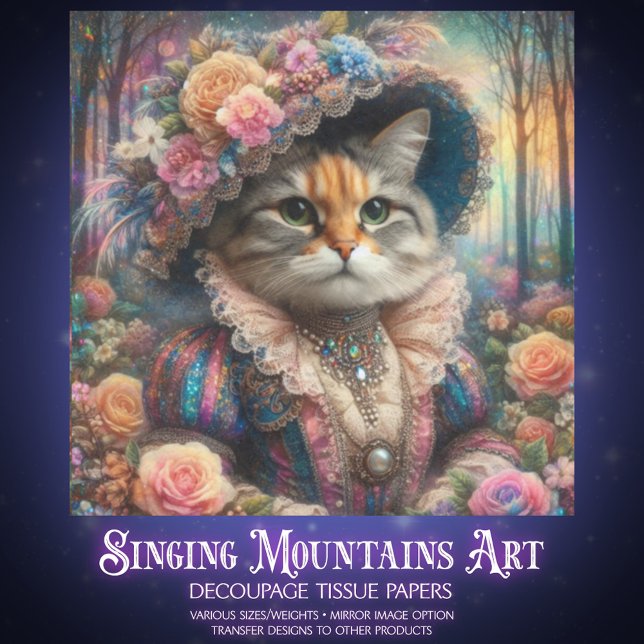 Papel De Seda Elegant Cat Victorian Flower Garden Decoupage  (Criador carregado)