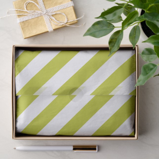 Papel De Seda Elegant Chartreuse and White Striped Pattern (Presente)