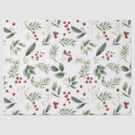 Papel De Seda Elegant Christmas Greenery & Red Berries Holiday