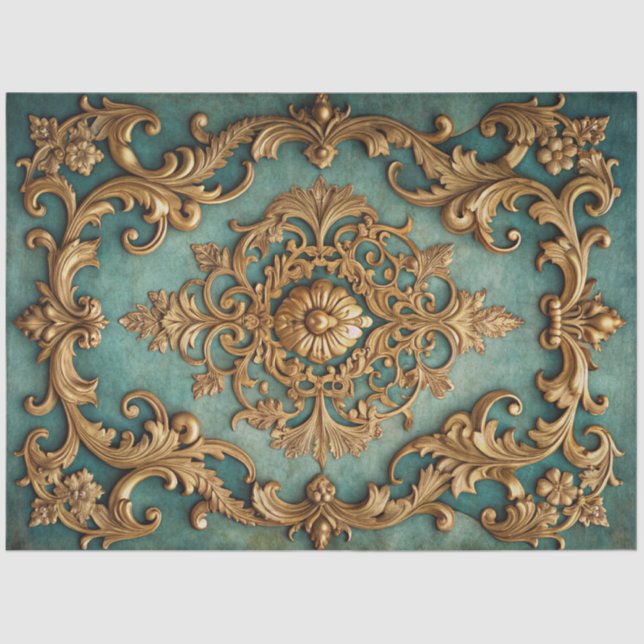 Papel De Seda Elegant Faux Gold Teal Decoupage  (Frente )