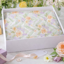 Papel De Seda Elegant Floral Peach Lavender Sage Chevron Pattern