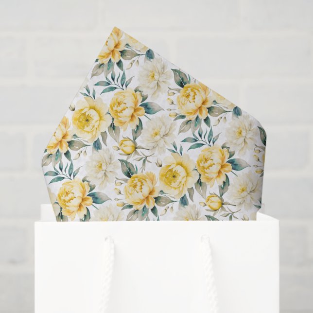 Papel De Seda Elegant Floral Yellow Chryanthemum and Peony (Sacola de presentes)